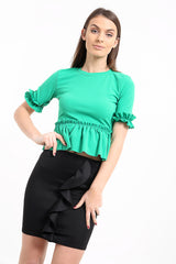 Ruches franje zoom en mouwen top