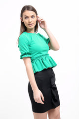 Ruches franje zoom en mouwen top