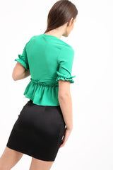 Ruches franje zoom en mouwen top