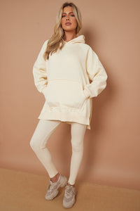 Oversized Split Sides Hoodie & Ribbed Leggings Co-ord - Cream