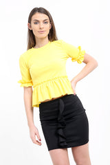 Ruches franje zoom en mouwen top