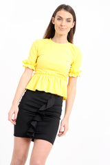 Ruches franje zoom en mouwen top