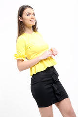 Ruches franje zoom en mouwen top