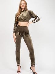 Emily Side Stripe Velour Cropped Tracksuit