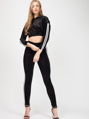 Emily Side Stripe Velour Cropped Tracksuit