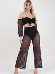 Fishnet Tie Crop Top & Trouser Co-ord