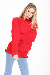 Ruched Ruffle Long Knitted Jumper