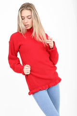 Ruched Ruffle Long Knitted Jumper