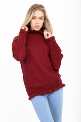 Ruched Ruffle Long Knitted Jumper