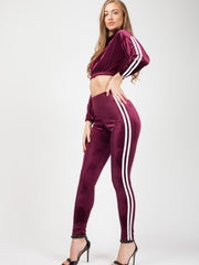 Emily Side Stripe Velour Cropped Tracksuit