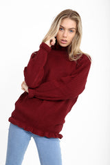 Ruched Ruffle Long Knitted Jumper