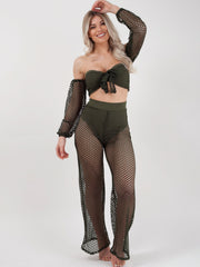 Fishnet Tie Crop Top & Trouser Co-ord