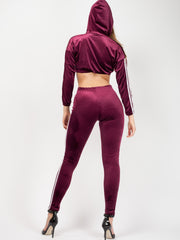 Emily Side Stripe Velour Cropped Tracksuit