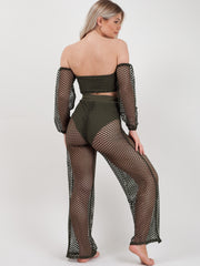 Fishnet Tie Crop Top & Trouser Co-ord
