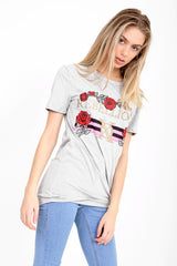 Opstandige slogan bedrukt t -shirt