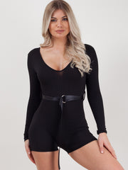 Ribbed Cycling Playsuit With Belt
