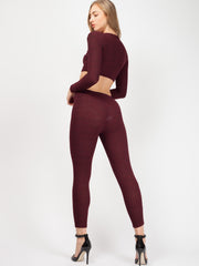 Lace Up Ribbed Crop Top & Trouser Co-ord