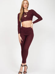 Lace Up Ribbed Crop Top & Trouser Co-ord
