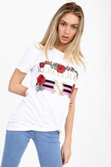 Opstandige slogan bedrukt t -shirt