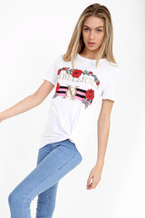 Opstandige slogan bedrukt t -shirt