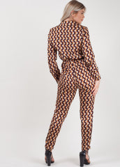 Geometric Print Tie Waist Shirt Jumpuit