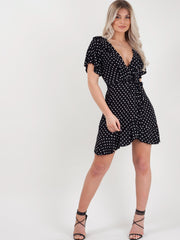 Wrap Front Polka Dot Tie Knot Frill Dress