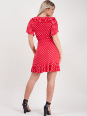 Wrap Front Polka Dot Tie Knot Frill Dress