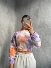 Tiedye-Fleece-Sweatshirt beschnitten