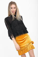 Ruches franje zoom fluwelen mini rok