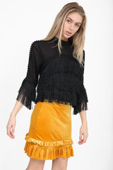 Ruches franje zoom fluwelen mini rok