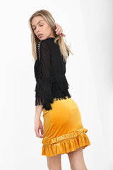 Ruches franje zoom fluwelen mini rok