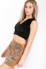 Wrap Over Glittered Velvet Crop Top