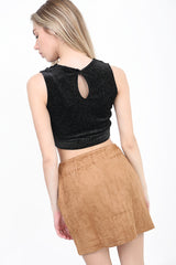 Wrap Over Glittered Velvet Crop Top