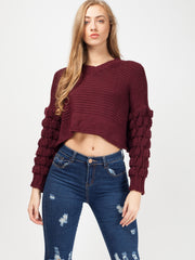 Bobble Sleeve Cropped Knitted Jumper
