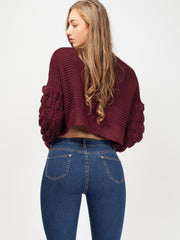 Bobble Sleeve Cropped Knitted Jumper