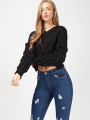 Bobble Sleeve Cropped Knitted Jumper
