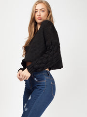 Bobble Sleeve Cropped Knitted Jumper