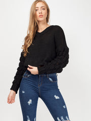Bobble Sleeve Cropped Knitted Jumper