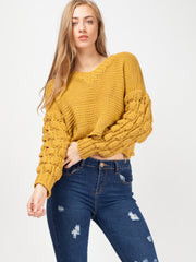 Bobble Sleeve Cropped Knitted Jumper