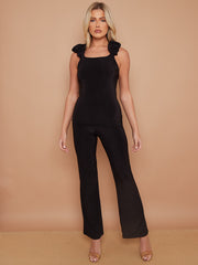 Ruches riemen slinky top- en breedbeen broekcoördin