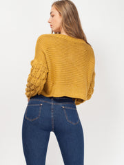 Bobble Sleeve Cropped Knitted Jumper