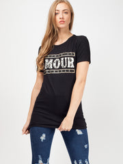 Snake Print Amour Slogan T-Shirt