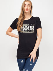 Snake Print Amour Slogan T-Shirt