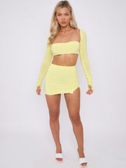Slinky Long Sleeves Crop Top & Slit Mini Skirt Co-ord