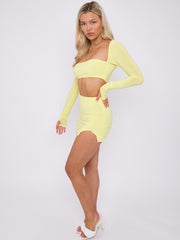 Slinky Long Sleeves Crop Top & Slit Mini Skirt Co-ord