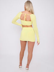 Slinky Long Sleeves Crop Top & Slit Mini Skirt Co-ord