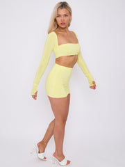 Slinky Long Sleeves Crop Top & Slit Mini Skirt Co-ord