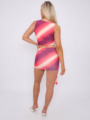 Tie-Dye Print Ruched Crop Top & Sash Skirt Co-ord