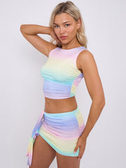 Tie-Dye Print Ruched Crop Top & Sash Skirt Co-ord