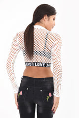 Love Print Fishnet Crop Top